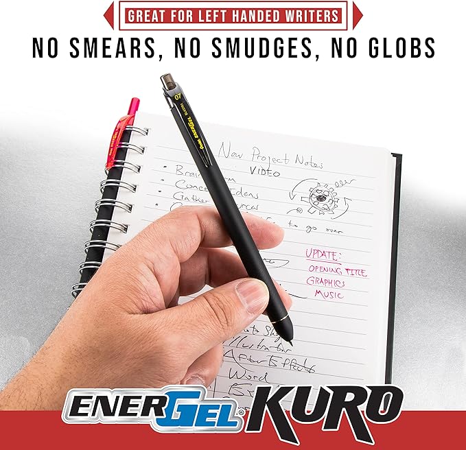 Pentel EnerGel Kuro Liquid Gel Pen, (0.7mm) Medium line, Black Ink, 10 Pack