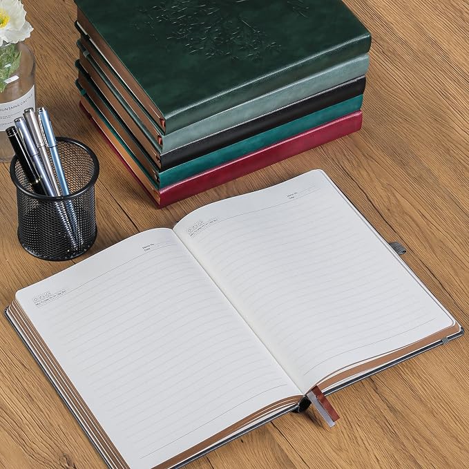 ZXHQ A5 360 Pages Lined Journaling Notebooks with Pen, Journals for Women Men Writing Notebook, Tree of Life Design, Brown Edge Fine Inner Pocket - Dark Grey