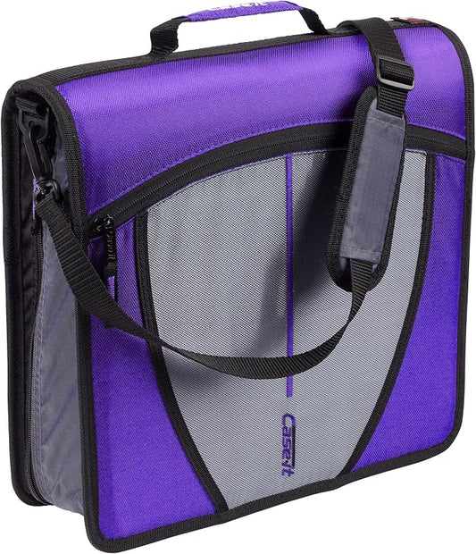 Case-it Mighty Zip Tab School Zipper Binder | 3-Inch O-Rings, 600-Sheet Capacity, 5-Subject Expanding File Folder, Multiple Pockets & Storage Organizer, Shoulder Strap | D-146 Purple Haze