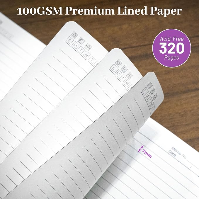 CAGIE Leather Lined Journal Notebook for Men & Women, Debossed Cross, 320 Pages 100 GSM Thick Paper, A5 Hardcover Journaling Notebooks for Writing, 5.7'' X 8.3'' Diary, Purple