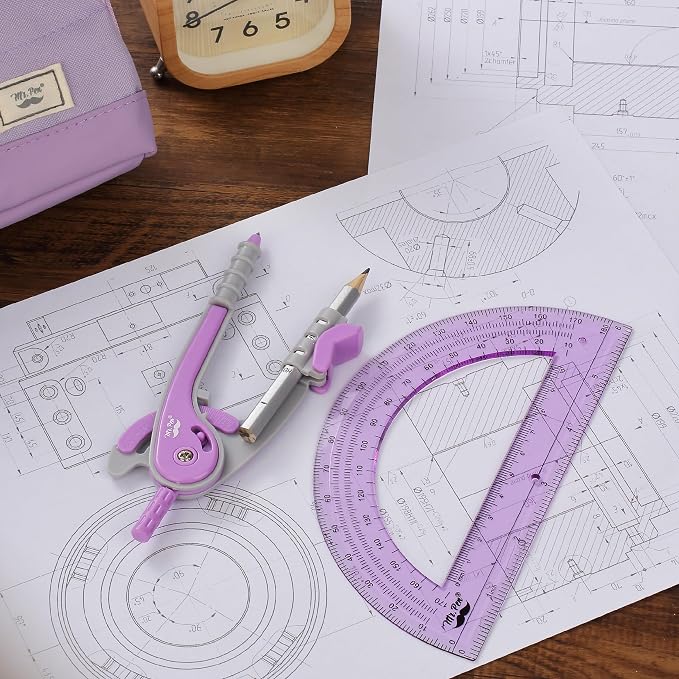 Mr. Pen- Geometry Compass and Protractor Set, 6 Inch Compass | 6 Inch Protractor, Drawing Tool for School, Clear Plastic, Easy Grip, Precision Design for Math, Art, Drafting, Architecture