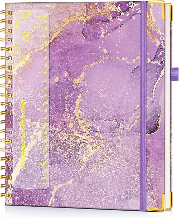 Hardcover Spiral Notebook Journal 8.5” x 11”, A4 Large Cute Notebooks for Women Men, Lined College Ruled Notebook, 100 GSM Paper, Spiral Bound Journals for Work School Note Taking Business, Purple Marble