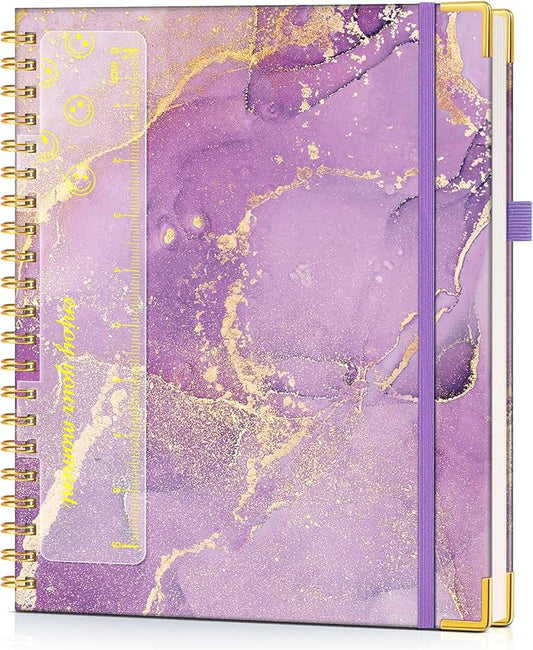 Hardcover Spiral Notebook Journal 8.5” x 11”, A4 Large Cute Notebooks for Women Men, Lined College Ruled Notebook, 100 GSM Paper, Spiral Bound Journals for Work School Note Taking Business, Purple Marble