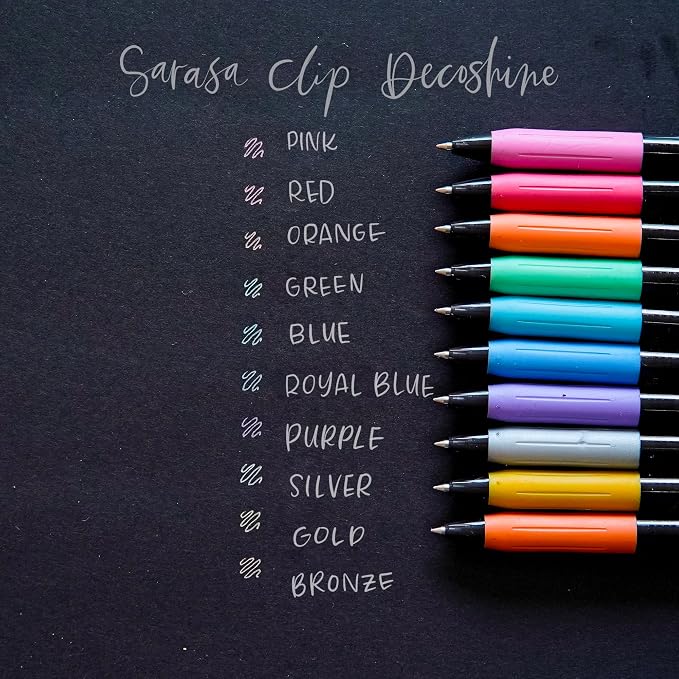Zebra Pen SARASA Clip Retractable Gel Pen, Assorted Metallic Ink, 9-Pack