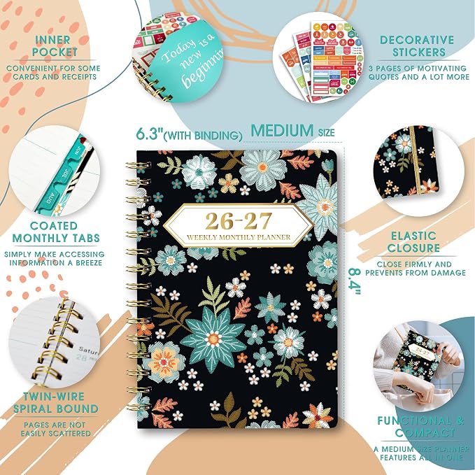 Planner 2026-2027 Weekly and Monthly Calendar Planner Jul 2026-Jun 2027 | Academic Planner with Stickers,Tabs and Pocket,Teacher Student Planning book Ideal for Office School Supplies,6.3" x 8.5"
