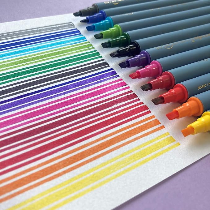 Kuretake ZIG Calligraphy Marker Pens, 12 Colors set, 2mm & 3.5mm Dual Tip Markers, for Writing & Hand Lettering, for Professional, Beginner, Water-based dye ink, Made in Japan