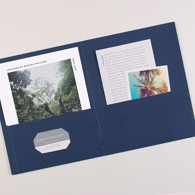 Avery Two Pocket Folders, Holds up to 40 Sheets, Business Card Slot, Ideal for Portfolios, Presentations and School, Dark Blue, 25 per Box, 125 Total (5 Packs of 47985)
