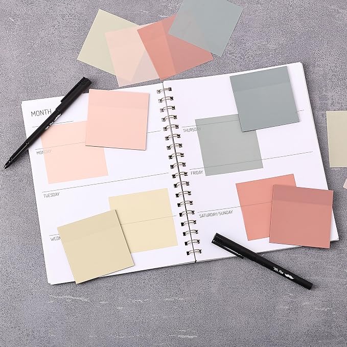 Mr. Pen- Transparent Sticky Notes, 3" x 3", 4 Pads, 200 Sheets | Vintage Colors, See Through Self-Adhesive Notes with Fineliner for Bible Journaling and Studying, Water-Resistant