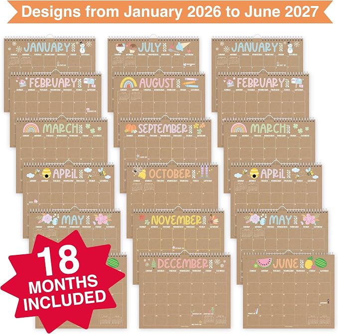 2026 Calendar Wall - 2026 Wall Calendar Large, 18-Month Hanging Calendars for School, Home & Office, Academic Monthly Calendar from January 2026 to June 2027, Back to School Teacher Gifts
