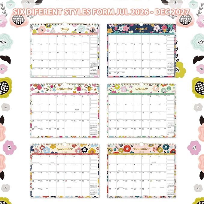Wall Calendar 2026-2027 - 2026-2027 Calendar from Jul. 2026 to Dec. 2027, 14.75‘’ x 11.5‘’, Monthly Calendars 2026-2027 with Hanging Hole, Large Blocks
