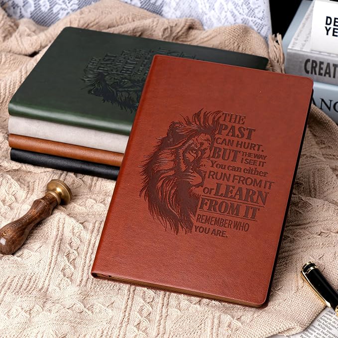 MINICAGIE Leather Journal for Men Soft Cover 256 Pages Lined Journals for Writing A5 Lion Journaling Notebooks Vintage Inspirational Diary, 5.7" x 8.3", Red