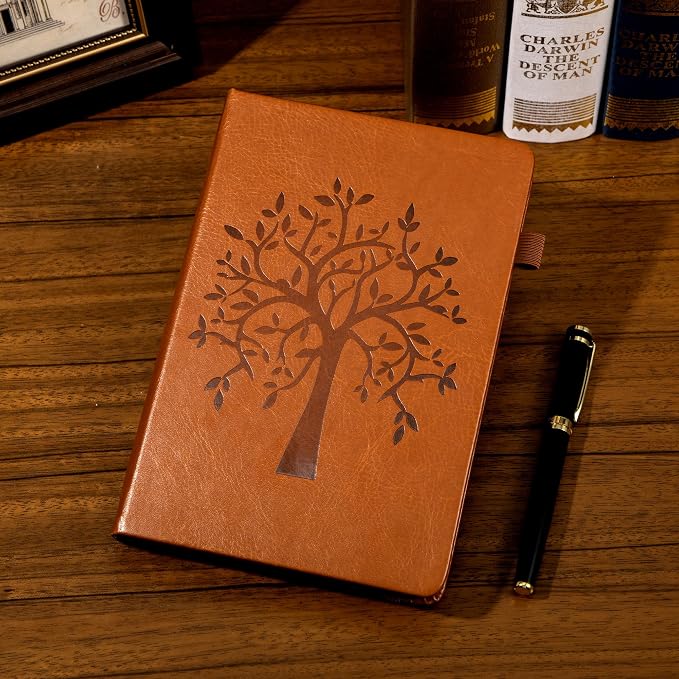 CAGIE Leather Bound Journal for Men & Women, A5 Lined Notebook with 320 Numbered Pages, 100 GSM Thick Paper, Lay Flat Hardcover Journal for Writing, Work, Travel & Daily Use (Brown)