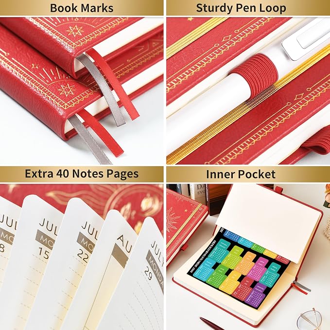 2027 Planner - 2027 Weekly Monthly Planner, January 2027 - December 2027, 5.75" x 8.25", Faux Leather Planner 2027 with Back Pocket & 40 Notes Pages - Red