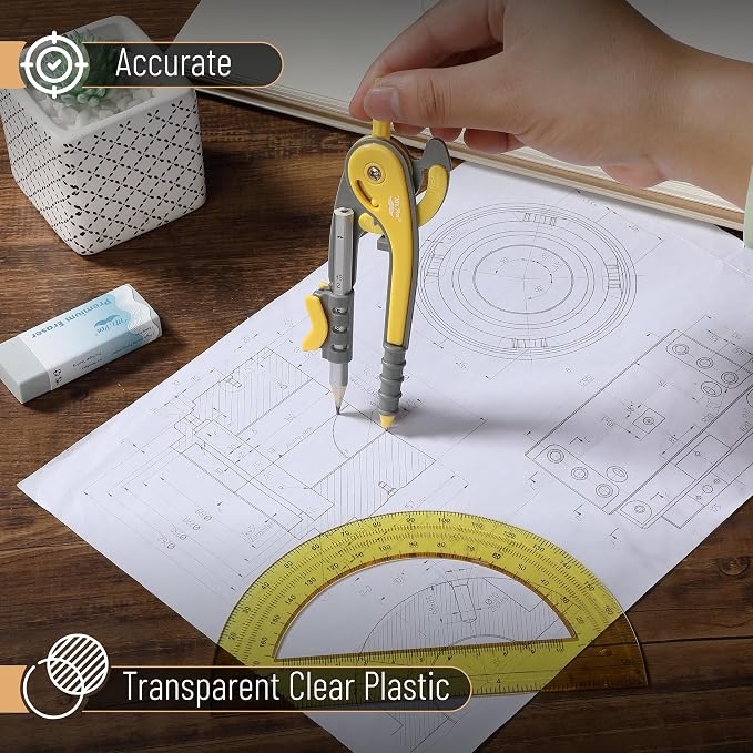 Mr. Pen- Geometry Compass and Protractor Set, 6 Inch Compass | 6 Inch Protractor, Drawing Tool for School, Clear Plastic, Easy Grip, Precision Design for Math, Art, Drafting, Architecture