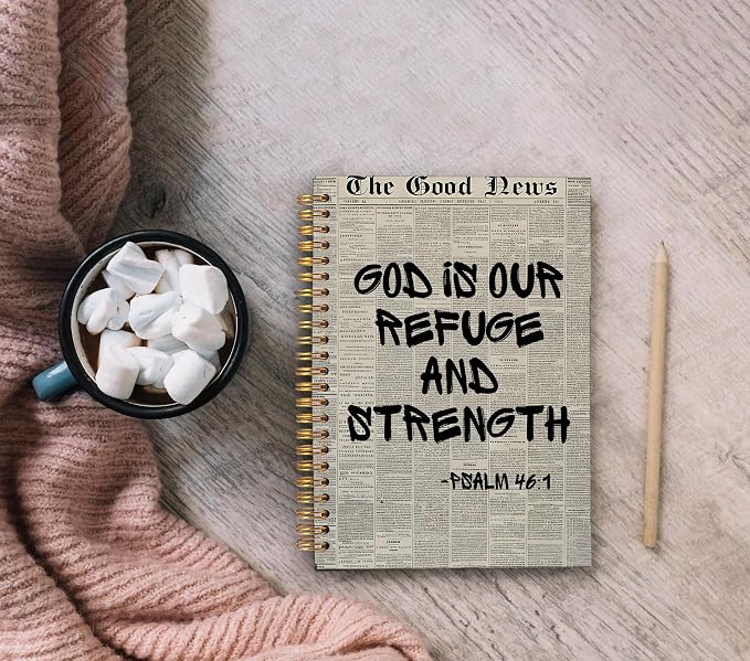 Vintage Christian Notebook Journal, Psalm 46:1 Bible Verse Notebook for Note Taking, God Is Our Refuge and Strength Religious Scripture Spiral Journal 5.5x8.3 Inch