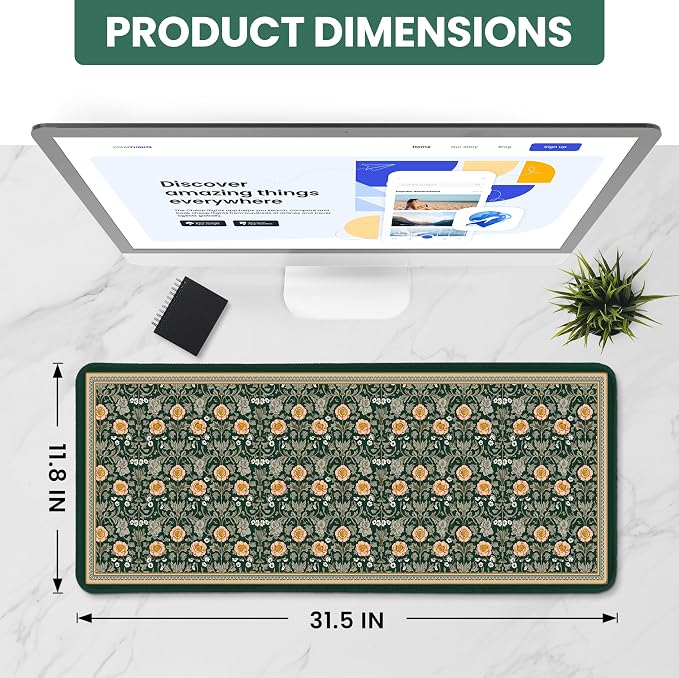 Large Mouse Pad for Desktop, Cute Desk Mat Pad Protector for Work & Gaming, Aesthetic Pretty Anti-Slip Laptop Blotter Cover for Office School Home Supplies, Soft Gold Petals, 31.5" x 11.8"