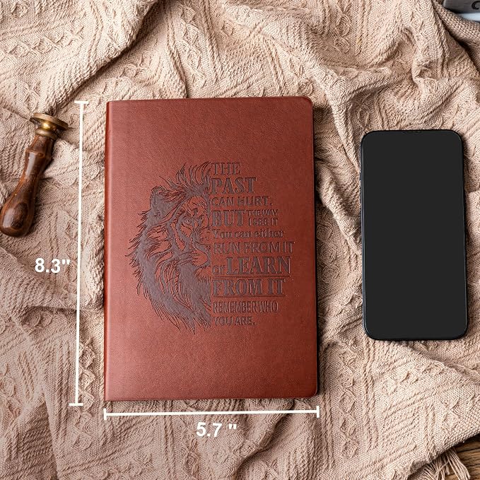 MINICAGIE Leather Journal for Men Soft Cover 256 Pages Lined Journals for Writing A5 Lion Journaling Notebooks Vintage Inspirational Diary, 5.7" x 8.3", Red