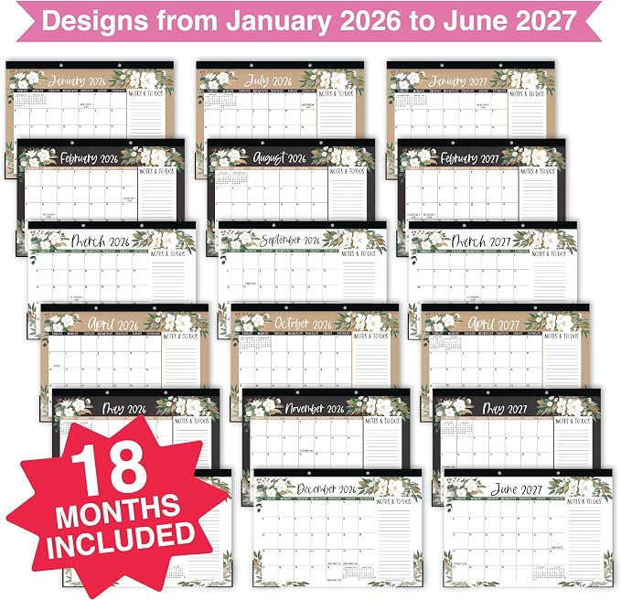 Hadley Designs Large Teacher Desk Calendar 2026-2027 - Desktop Calendar 2026, 18-Month Academic Desk Calendars for School, Home & Office, Cute Classroom Must Haves, Back to School Teacher Gifts