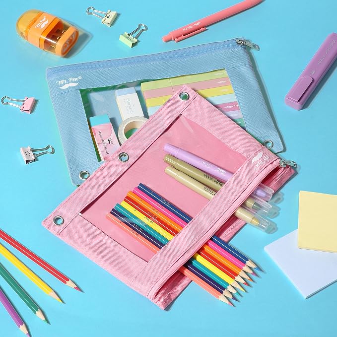 Mr. Pen- Pencil Pouch for 3 Ring Binder, 30 Pack, 10"x6.75", Smooth Zipper | Clear Window, Bulk Large Capacity Pencil Case with 3 Reinforced Grommets for School, Office, Supplies Storage | Clear Window, Bulk Large Capacity Pencil Case with 3 Reinforced...