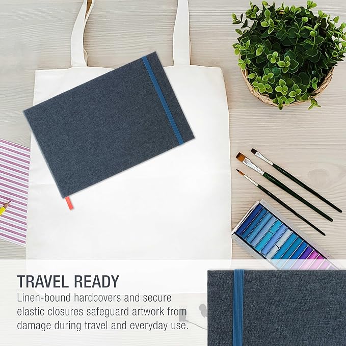 U.S. Art Supply 5.5" x 8.5" Watercolor Book (2 Pack, 76 Sheets Each) - 110lb (230 GSM) Linen-Bound Hardcover Artist Paper Pads - Acid-Free Cold-Pressed Watercolor Paper Pad Mixed Media