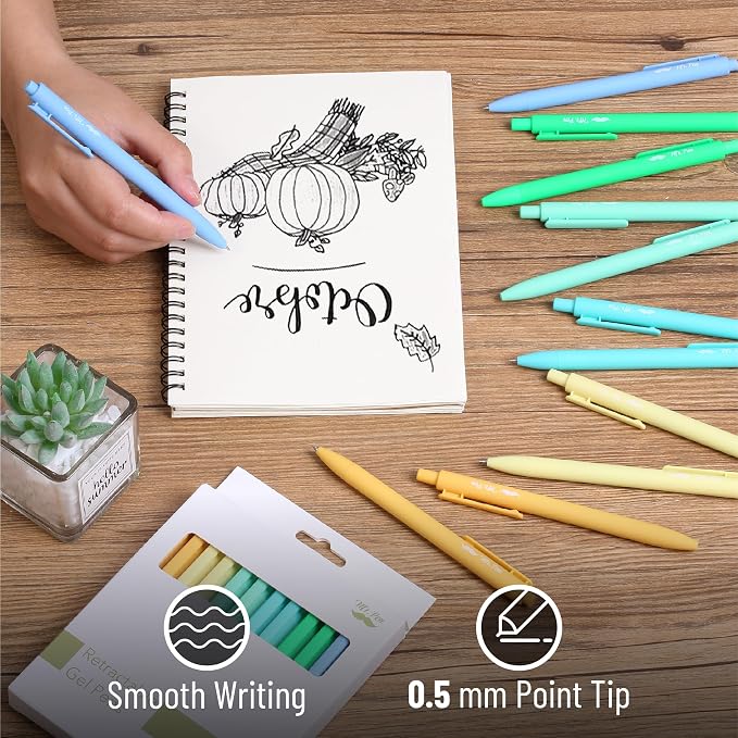 Mr. Pen- Retractable Gel Pens, 12 Pack, Black Ink, Fresh Color Barrels | Fine Point 0.5mm, Fast Dry, Smooth Writing, Cute Pens for Drawing, Writing Planner and School Supplies