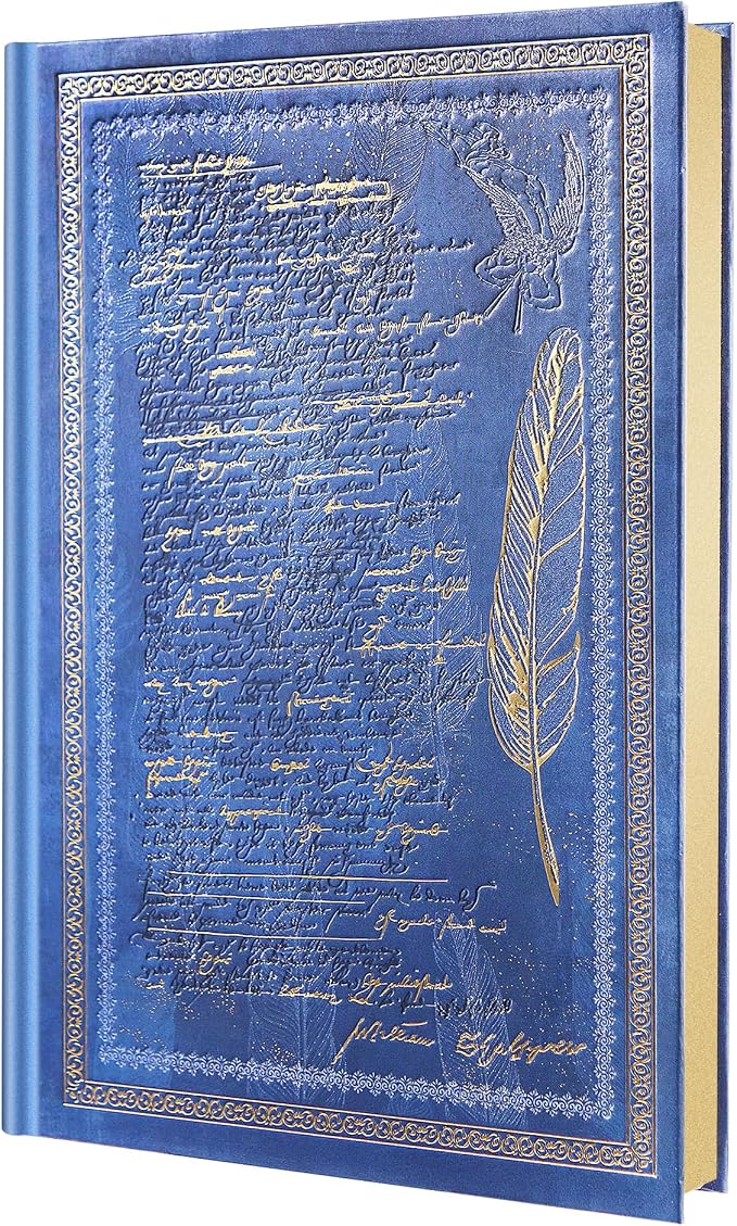 Vintage Hardcover Journal with Gold Foil Embossing, 224 Pages Lined Notebook, 100 GSM Premium Thick Paper, Elegant Feather & Manuscript Design, Aesthetic Diary Gift for Writers, Men & Women, A5 Size