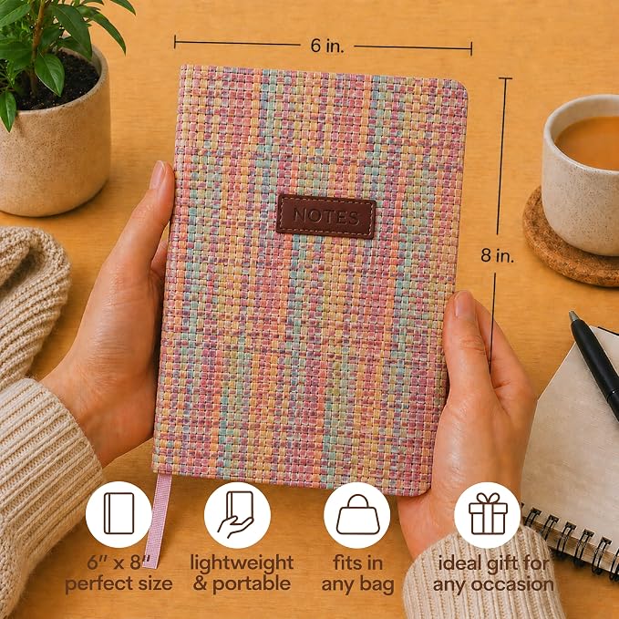 WORLD TRAVELER Eccolo A5 Hardbound Journal Notebook 256 Ivory Lined Pages | Sturdy Flexible Hardcover, 80GSM Acid-Free Ivory Pages, Smyth-Sewn Lay-Flat Binding, Ribbon Bookmark