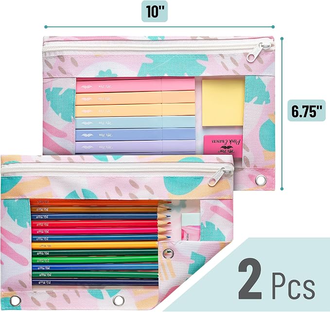 Mr. Pen- Pencil Pouch for 3 Ring Binder, 2 Pack, 10"x6.75", Smooth Zipper | Clear Window, Large Capacity Pencil Case with 3 Reinforced Grommets for School, Office, Supplies Storage | Clear Window, Large Capacity Pencil Case with 3 Reinforced Grommets f...