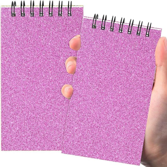 Tenceur 2 Pcs Pocket Notebook Small 3x5 Inch Spiral Notepads Mini Top Bound Notebook with Lined 120 Pages Ruled Memo Pads for Office College Nurse Essentials Back to School Gift (Glitter Pink)