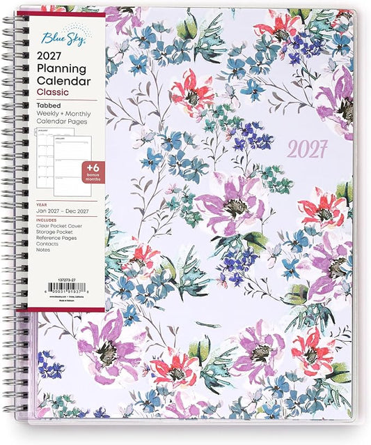 Blue Sky 2027 Weekly & Monthly Planner Calendar, 8.5"x11", Laila | January 2027 - December 2027, Clear Pocket Cover, Durable Twin Wire Binding, Laminated Tabs, Storage Pocket