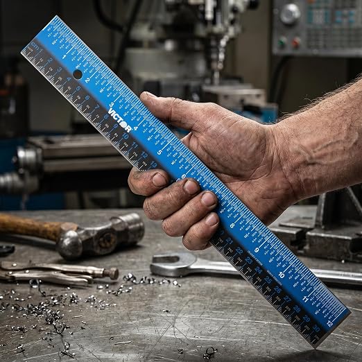 Victor Easy Read Stainless Steel Ruler, Standard/Metric, 12" Long, Blue