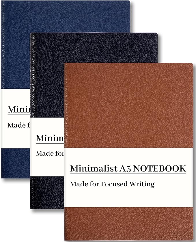 CAGIE Lined Journal Notebooks 3 Pack, 176 Pages Each, A5 Softcover, College Ruled, 100 GSM Thick Paper, for Work, Writing, School (Brown, Black, Navy Blue) (5.7'' x 8.3'')