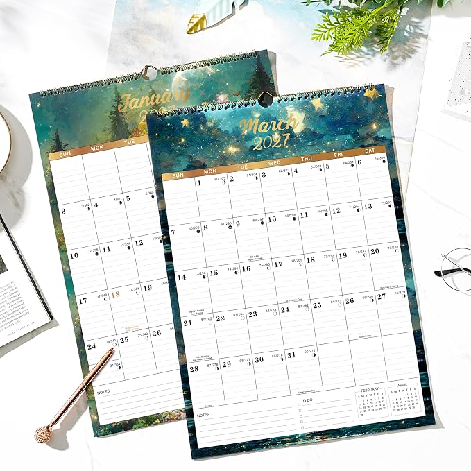 2027 Calendar - 2027 Wall Calendar, JAN 2027 - DEC 2027, 12" x 17", 2027 Wall Calendar 12 Month with Hanging Hook, Perfect for School, Home, Office Organization - Dreaming Moon