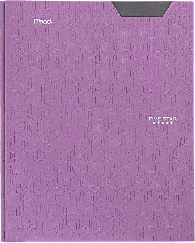 Five Star 2-Pocket Folder, Plastic Folder with Stay-Put Tabs and Prong Fasteners, Holds 8-1/2" x 11" Paper, Amethyst Purple (38750)