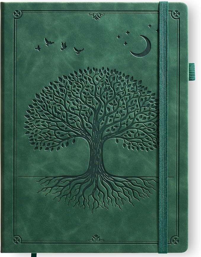 Lined Journal Notebook Hardcover Leather Bound 200 Pages A4 Green Diary | College Ruled 8.5x11" Journaling Notebooks for Men & Women, Writing for Personal, Large Travel Daily Note Book Tree of Life
