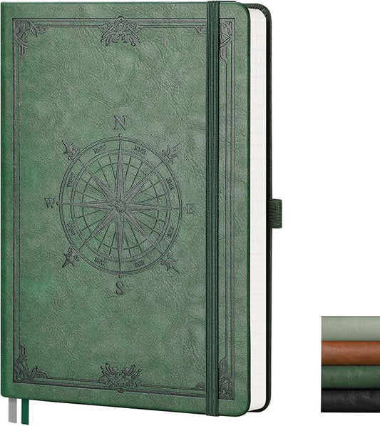 AHGXG Blank Journal Notebook, 192 Pages, A5 Medium Size (5.7'' x 8.3'') | Leather Hardcover, 100 GSM Thick Paper, for Sketching, Drawing, Painting (Dark green)