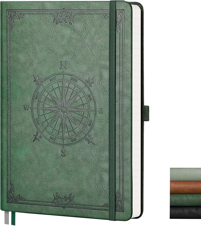 AHGXG Dotted Journal Notebook, 192 Pages, A5 Medium Size (5.7'' x 8.3'') | Leather Hardcover, 100 GSM Thick Paper, for Journaling, Planning, Tracking (Dark green)