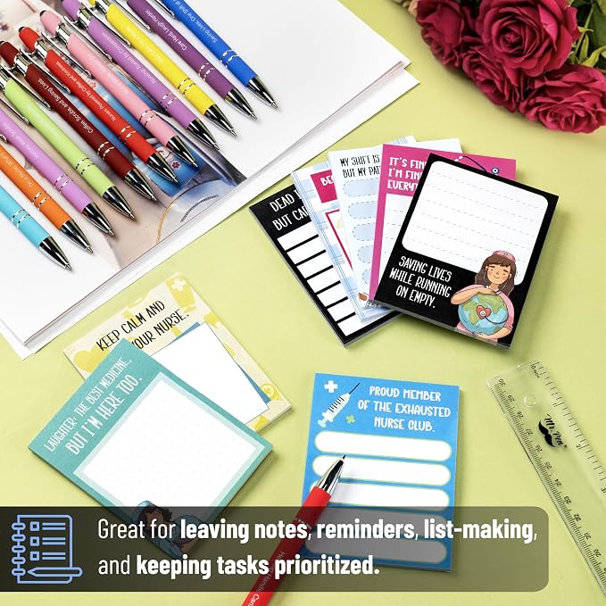 Mr. Pen- Fun Nurse Sticky Notes and Funny Stylus Pens, 20 Pack | 3" x 4" Sticky Notes, 8 Pads, 240 Sheets, 12 Black Ink Funny Pens with Stylus Tips, Fun Sticky Note for Adults, List-Making