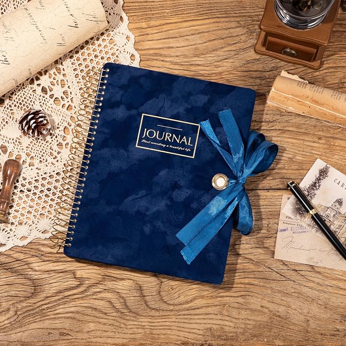 Flying Eagle Spiral Notebook, Velvet Hardcover, 8.5 x 11 in, Blue | 300 Lined pages, Vintage Journal for Women & Men, Comes with Premium Gift Box for Writing