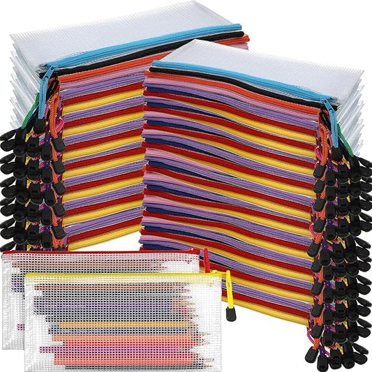 Harloon 150 Pack Pencil Pouch Bulk Gifts Graduation Mesh Zipper Pencil Cases 9.5 x 4.5 Inch Small Clear Holder Storage Multipurpose Cosmetics Toiletry Bags for Office Bill Travel(10 Colors)