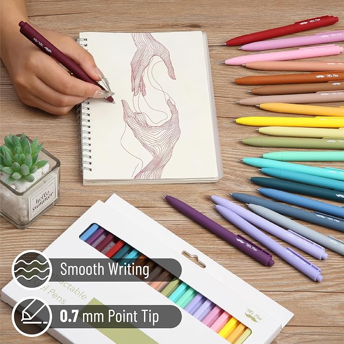 Mr. Pen- Retractable Gel Pens, 22 Pack, Vintage Ink, Fine Point 0.7mm | Fast Dry, Smooth Writing, Cute Pens for Drawing, Writing Planner and School Supplies