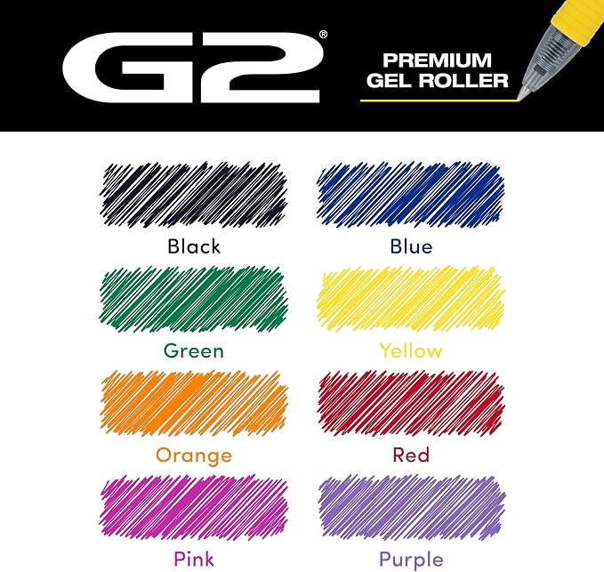 Pilot G2 Premium Gel Roller Pens, Rainbow Gel Pens, G2 Rainbow Colors Pack, 8 Pack Pouch, Fine Point 0.7 mm, Assorted