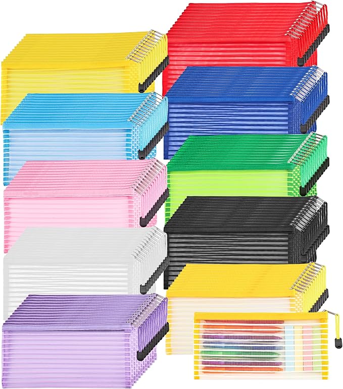 JARLINK Zipper Mesh Pouch, 120 Pcs multi-use Pencil Bags in 10 Colors | Multipurpose Pencil Pouch Bulk for School, Office Supplies, Cosmetics, Makeup&Travel Accessories, Solid Color