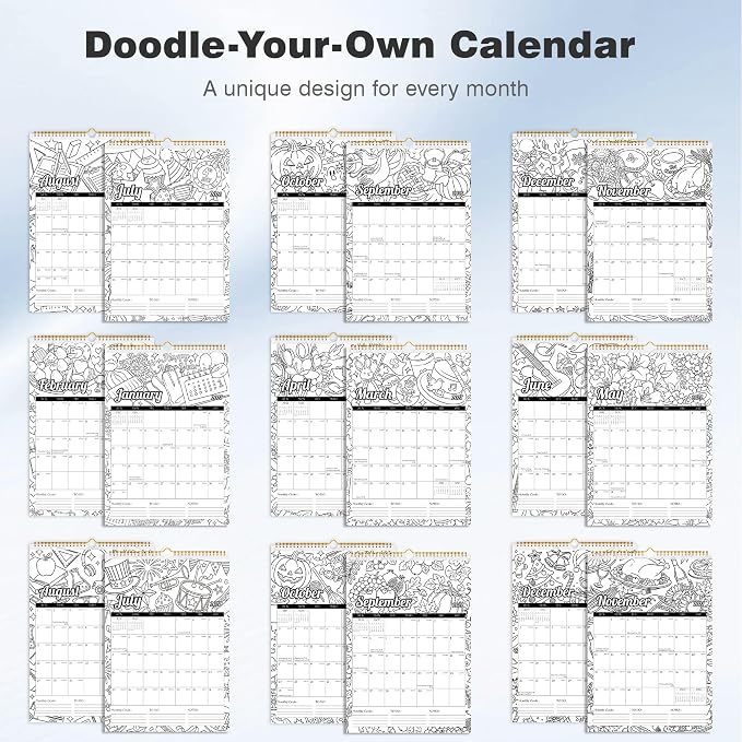 Ospelelf Wall Calendar 2026-2027, 12'' x 17'' Coloring Calendar with Plastic Cover, 18 Months Calendar for Girls, Kids and Family, Use Jan 2026 - June 2027, Season