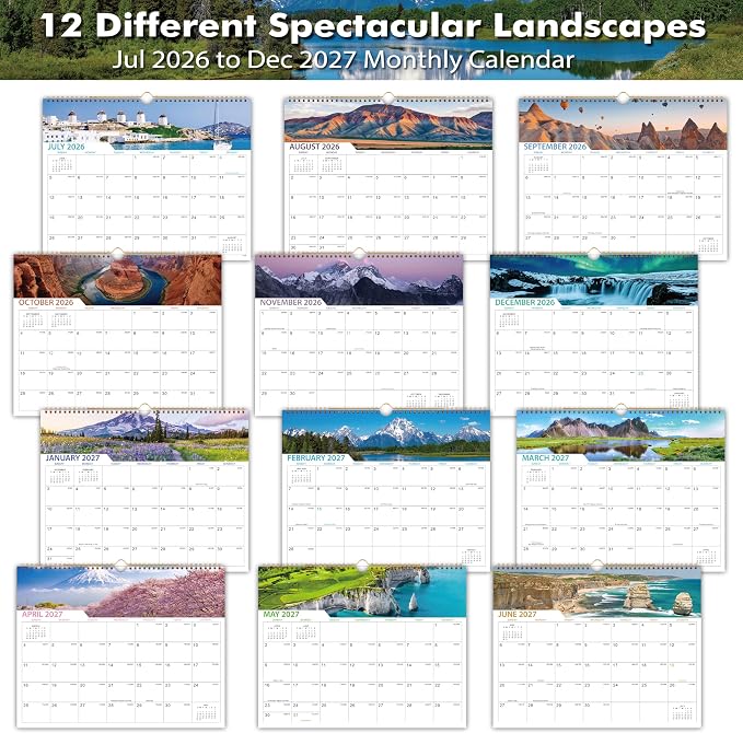 Calendar 2026-2027 - 18 Months Wall Calendar 2026-2027 | July 2026 - December 2027, 2026-2027 Calendar with 15" x 11.5" Thick Paper, Twin-Wire Binding & Hanger, Julian Dates