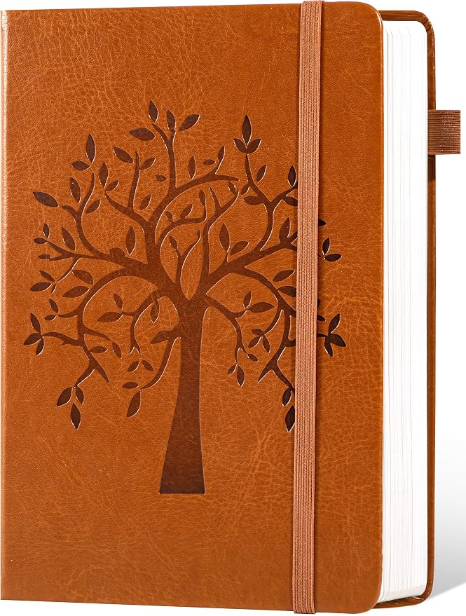 CAGIE Leather Bound Journal for Men & Women, A5 Lined Notebook with 320 Numbered Pages, 100 GSM Thick Paper, Lay Flat Hardcover Journal for Writing, Work, Travel & Daily Use (Brown)