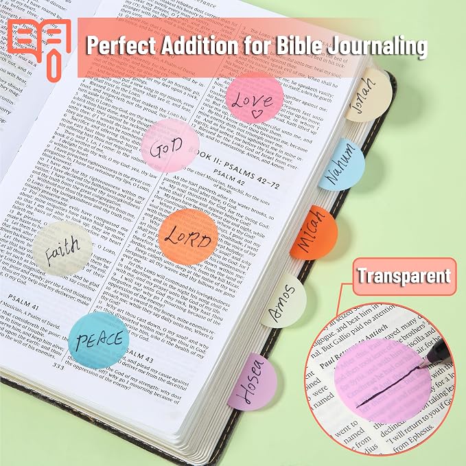 Mr. Pen- Round Transparent Sticky Notes, 1.1” Diameter, 14 Pads, 560 Sheets | Colorful, Water-Resistant See-Through Sticky Notes & Fineliner, Smooth Writing, Note Tabs for Bible Journaling, Studying