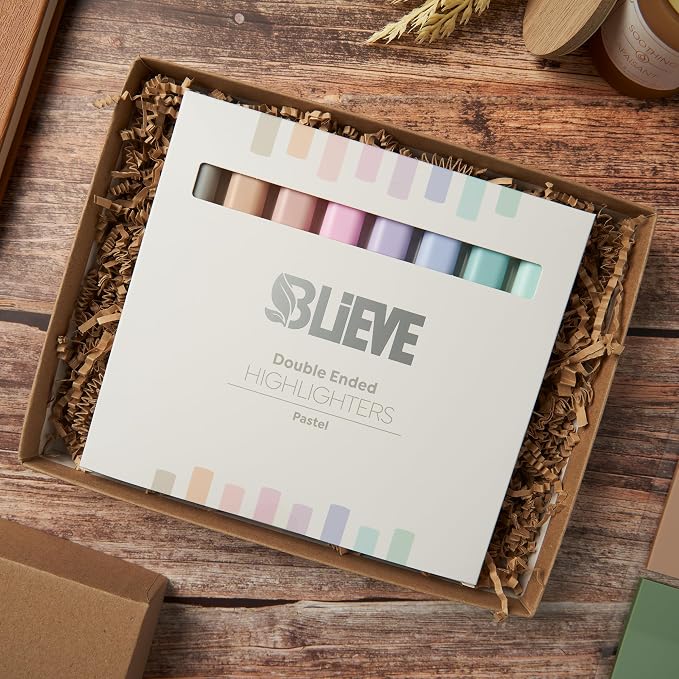 BLIEVE Bible Highlighters No Bleed Through, Pastel Colors, Dual Tip, 8 Pack | Aesthetic Cute Highlighters, Chisel Tip & Fine Point For Bible & Journaling, Back To School Supplies