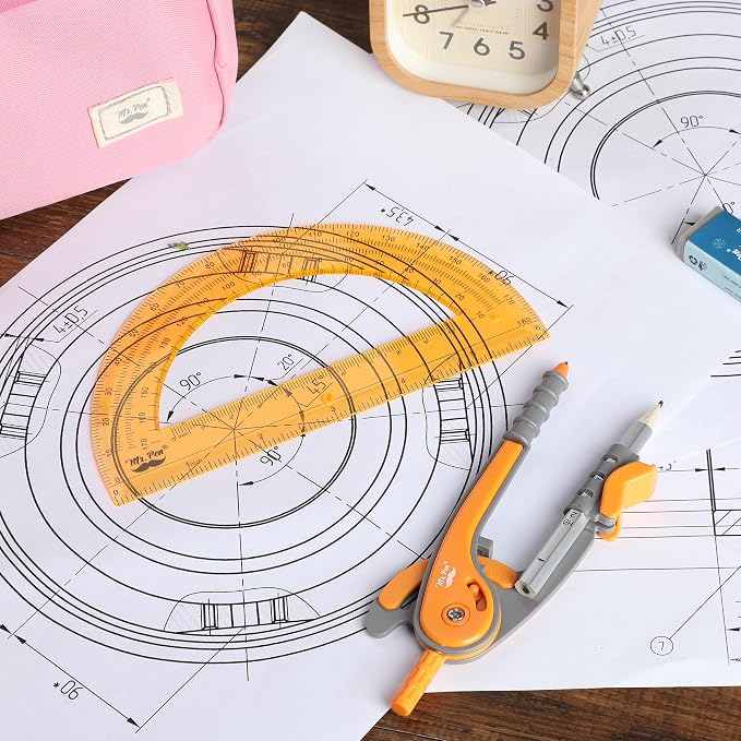 Mr. Pen- Geometry Compass and Protractor Set, 6 Inch Compass | 6 Inch Protractor, Drawing Tool for School, Clear Plastic, Easy Grip, Precision Design for Math, Art, Drafting, Architecture