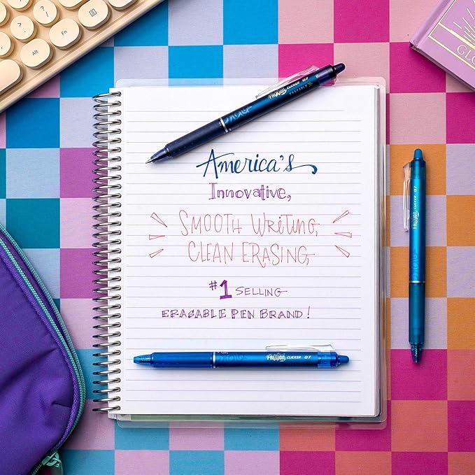 Pilot, FriXion Vibe Clicker Premium Erasable Gel Ink Pens, Find Your ZenFocus Vibe, Calm & Confident Colors, 7 Pack, Fine Point 0.7 mm, Assorted Blue/Green Inks
